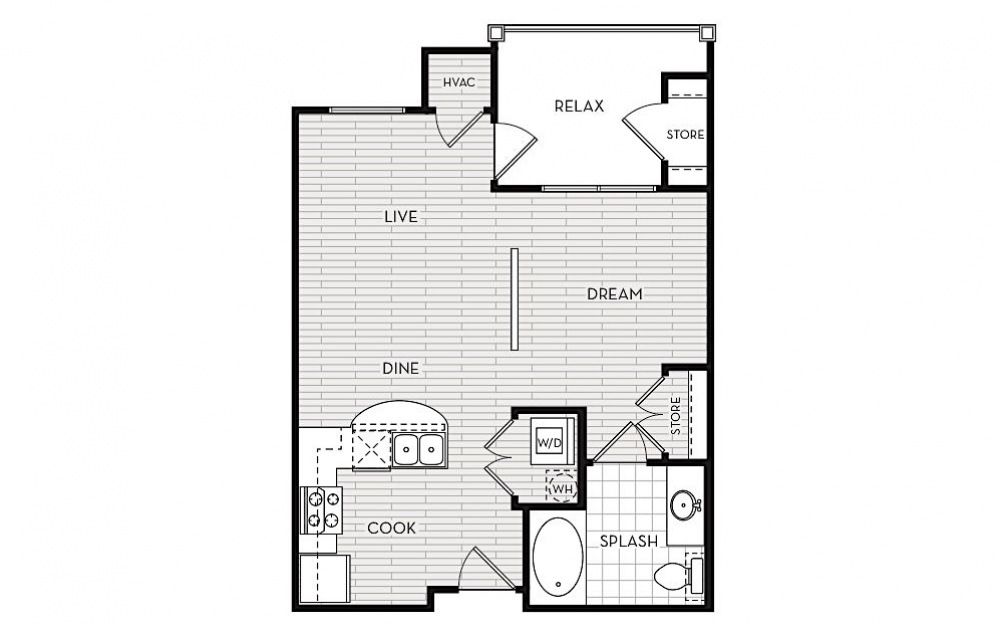 A1 - 1 bedroom floorplan layout with 1 bath and 558 square feet.