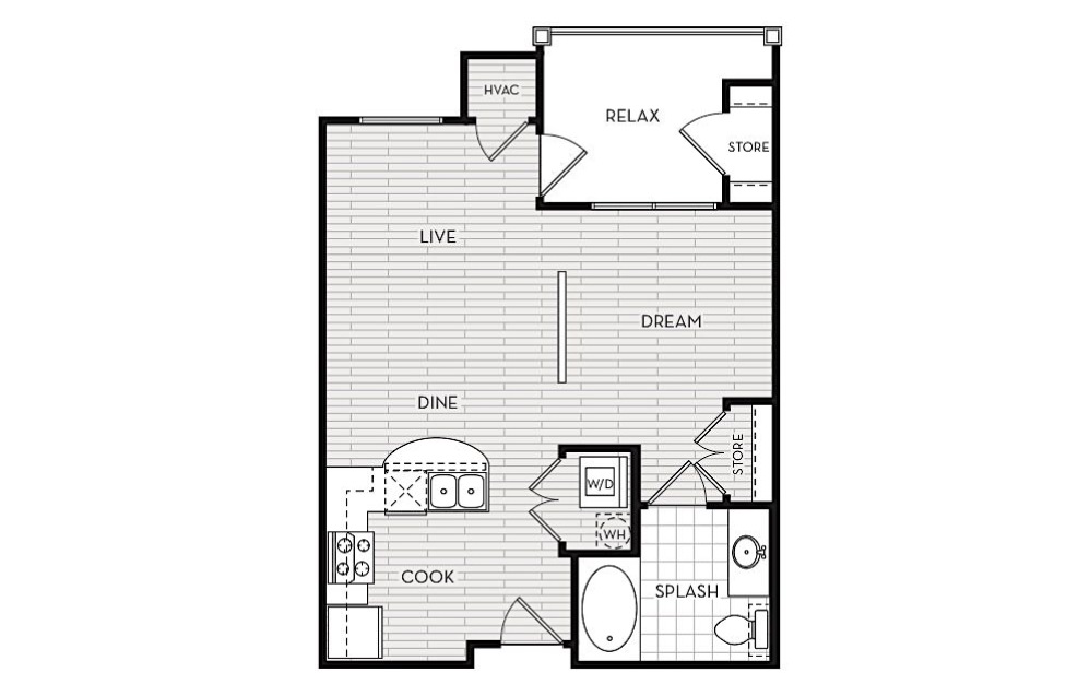 A1 - 1 bedroom floorplan layout with 1 bathroom and 558 square feet