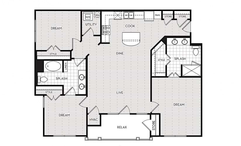 C1 - 3 bedroom floorplan layout with 2 bathrooms and 1405 square feet